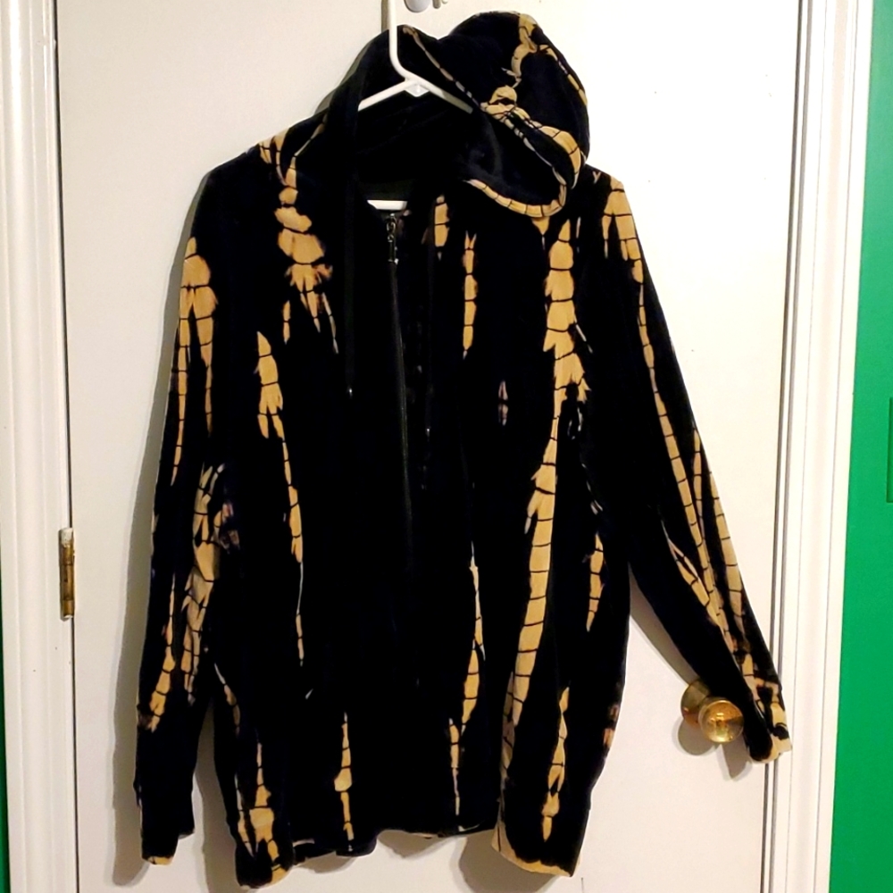 Avenue women's 26/28 black & tan tie-dye zip up hooded sweatshirt